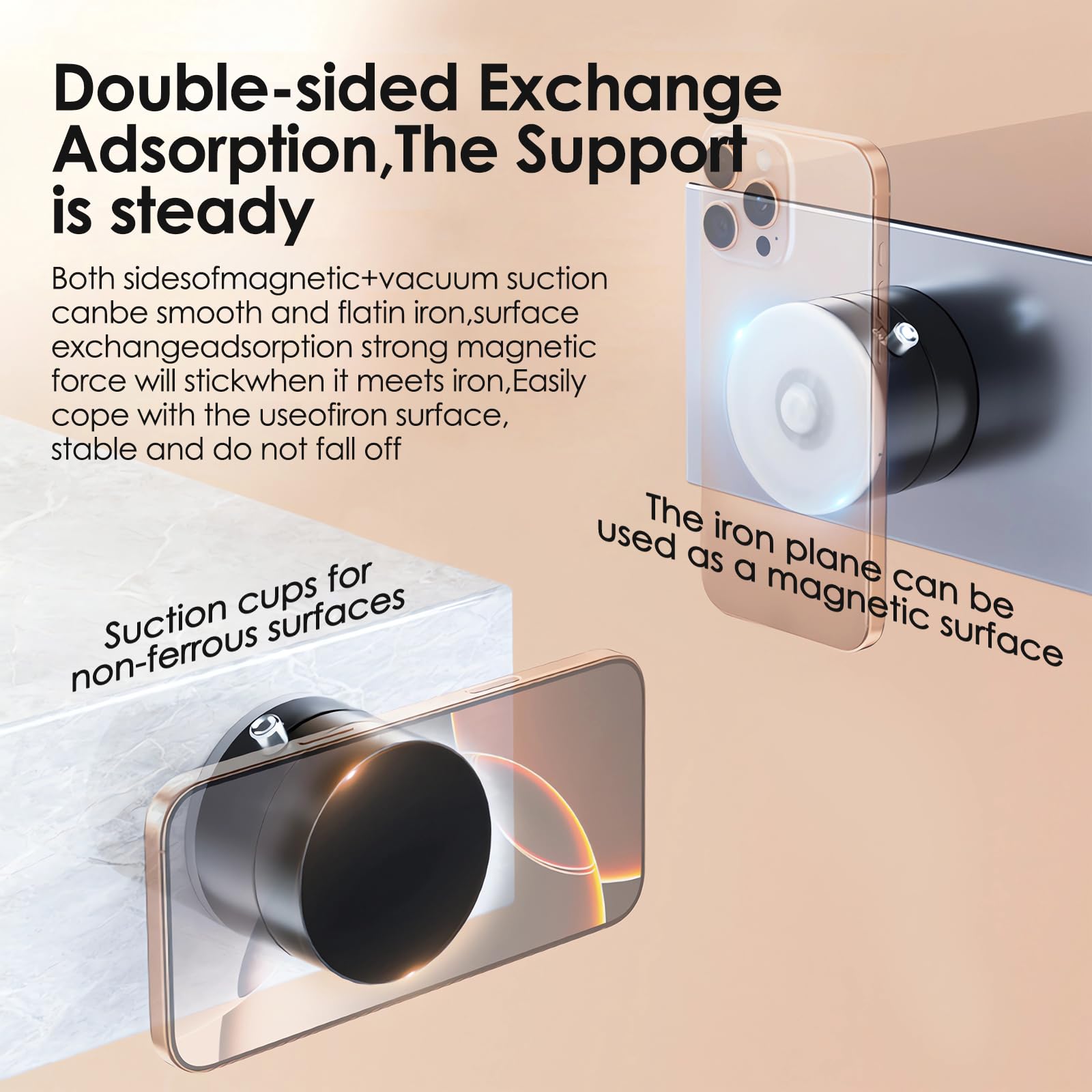 Shker Vacuum Magnetic Suction Phone Mount - Hands-Free Shower Holder for Car/Gym/Mirror, Compatible with iPhone & Android, Black